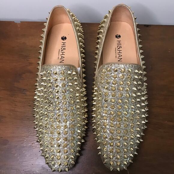 Hi & Hann Men Gold Spikes Shoes Men\'s Dress Loafers Red Bottom Size 10 main image 6